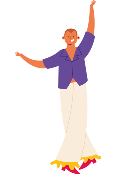 A cartoon man dancing in a purple shirt png