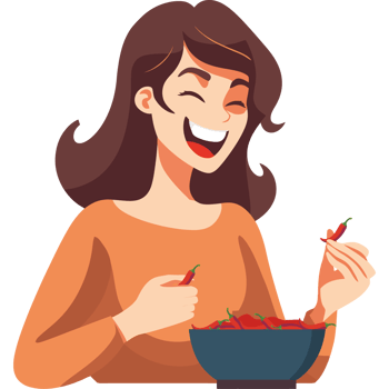 A woman is eating a bowl of chili peppers png
