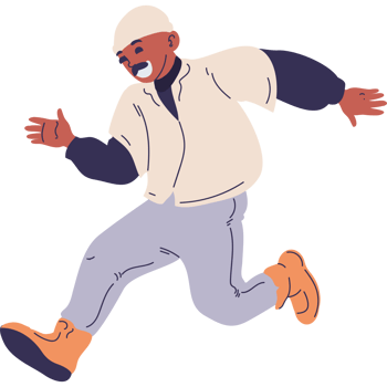 A cartoon man running in a white shirt and blue pants png