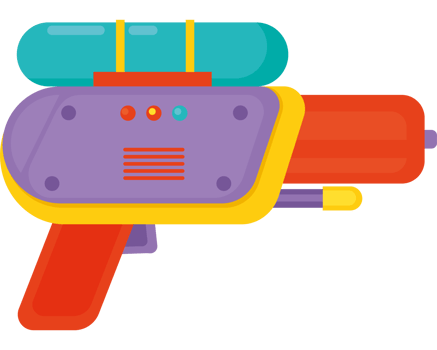 A cartoon gun with a backpack on it png