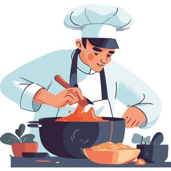 Chef cooking food in a pot png