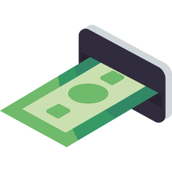 A money bill is being inserted into a machine png