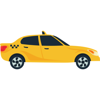 A yellow taxi car on a black background png