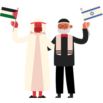 Two men holding israeli and palestinian flags png