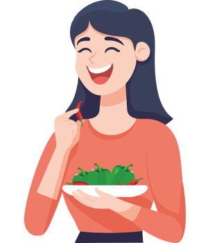 A woman holding a plate of vegetables png