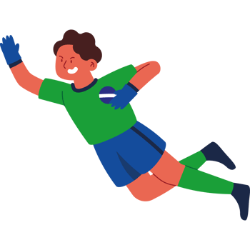 A cartoon soccer player is jumping up to catch the ball png