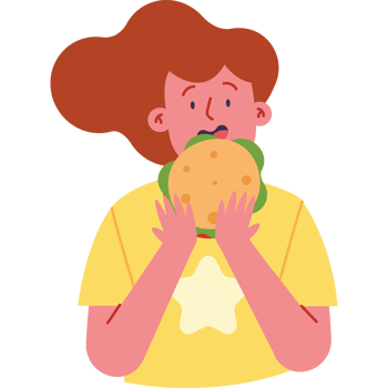 A woman holding a hamburger in her hand png