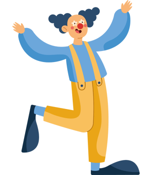 Cartoon clown jumping with arms outstretched png