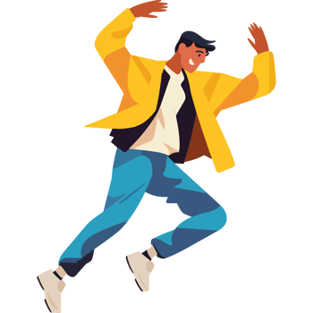 A man in a yellow jacket and blue jeans is jumping png