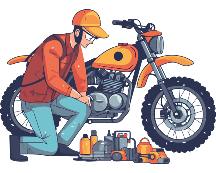 A man is fixing his motorcycle with tools png