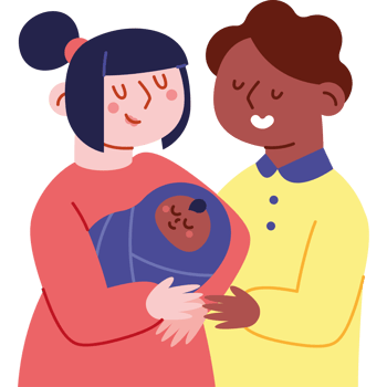 An illustration of a couple holding a baby png