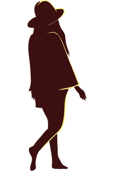 A silhouette of a woman in a hat and dress png