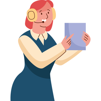 Call center agent with headset holding a book png