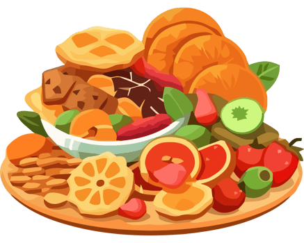 A plate full of different types of food png