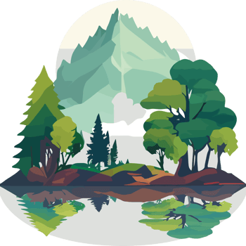 A cartoon illustration of a forest and lake png