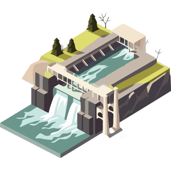 An illustration of a dam with a waterfall png