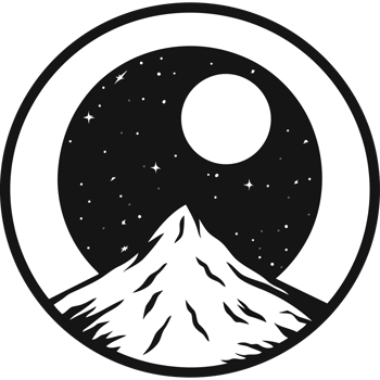 A black and white mountain with a moon in the sky png