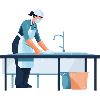 A woman in an apron is washing dishes png