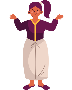 A cartoon woman in a purple dress and white skirt png