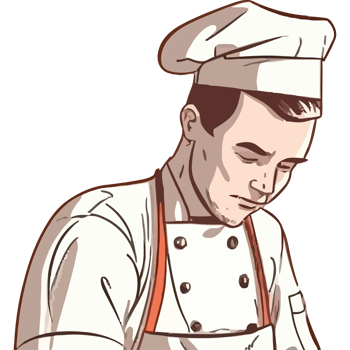 A cartoon chef in a white hat and apron png