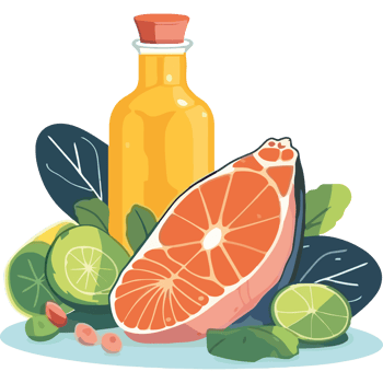A bottle of oil and a slice of citrus png