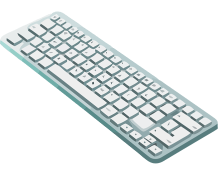 A white computer keyboard is shown on a black background png