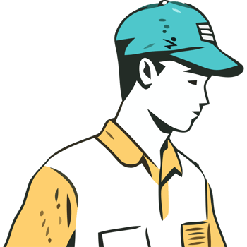 A man in a blue hat and white shirt png