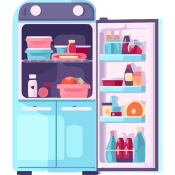 Refrigerator with food and drinks inside png