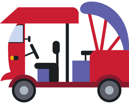 A red and purple tuk tuk with a canopy png