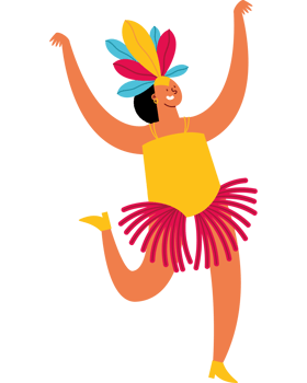 A cartoon woman in a colorful dress dancing png