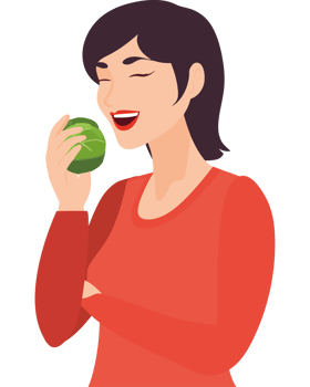A woman is eating an apple png