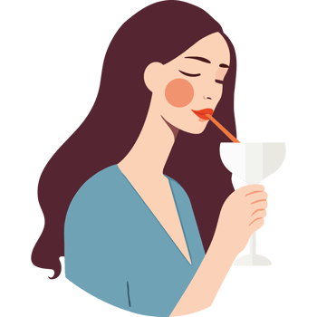 A woman drinking a cocktail with a straw png