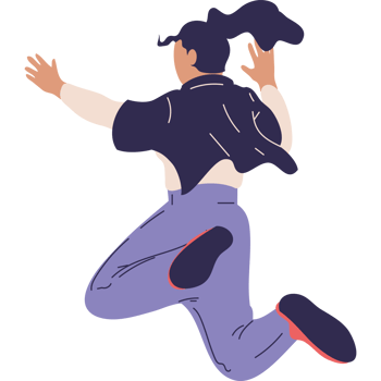 A woman jumping in the air with her hands up png
