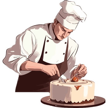 A chef is cutting a cake with a knife png