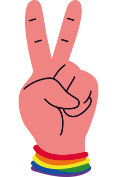 A cartoon hand with a rainbow flag and peace sign png