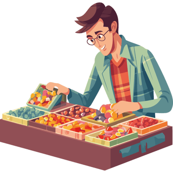 A man is standing in front of a box of fruit png