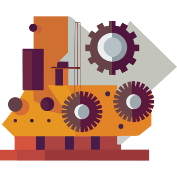 An illustration of a steam engine with gears png