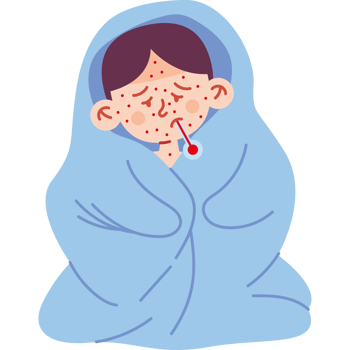 A sick child with a thermometer in his mouth png