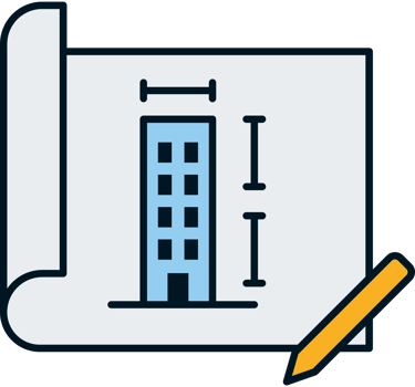 A building on a blueprint with a pencil and a pencil png