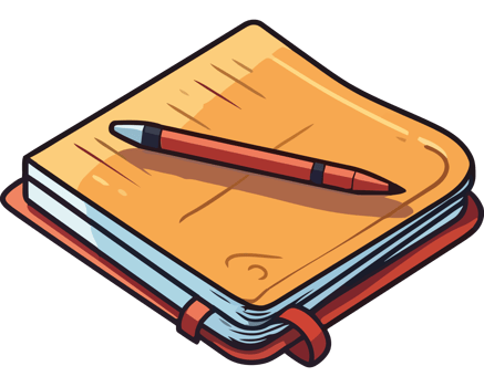 A notebook with a pen and pencil on it png
