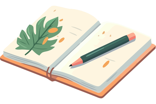 Open notebook with pencil and leaf png