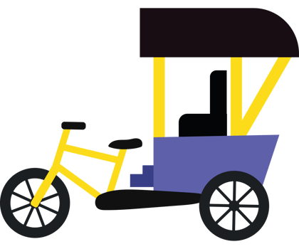 A yellow and blue rickshaw with a black roof png