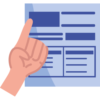 Hand pointing at a document png