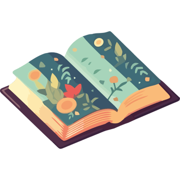 An open book with flowers and leaves on it png