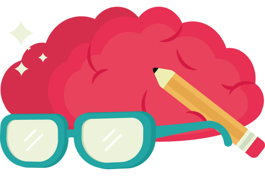 A brain with glasses and a pencil png