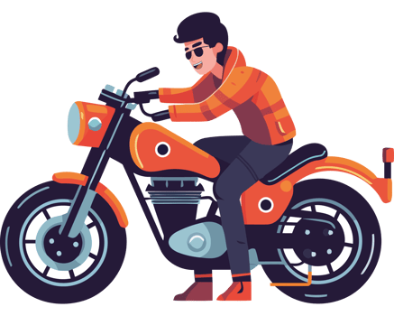 A man riding a motorcycle on a black background png