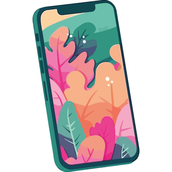 An iphone with colorful leaves on the screen png