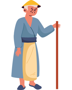 An old woman holding a stick png