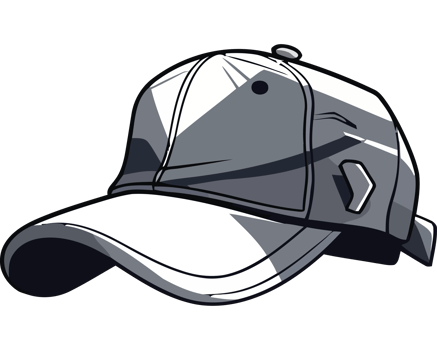 A baseball cap with a white and gray design png