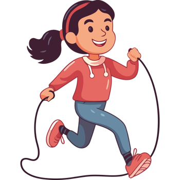 Cartoon girl running with a skipping rope png